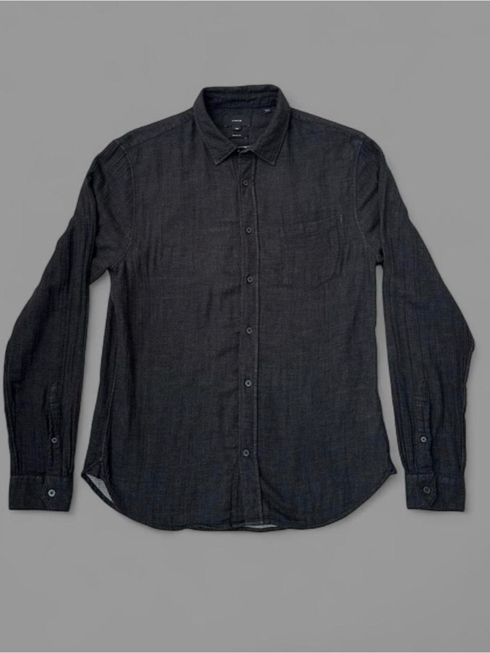 Vince Men's Charcoal Gray Classic Fit Double Layer Cotton Shirt Medium M